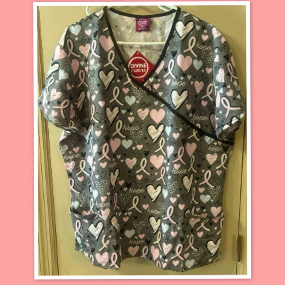 DIVINE CURVES SCRUBS Womens Gray Scrub Top Shirt Short Sleeve,Size 2X